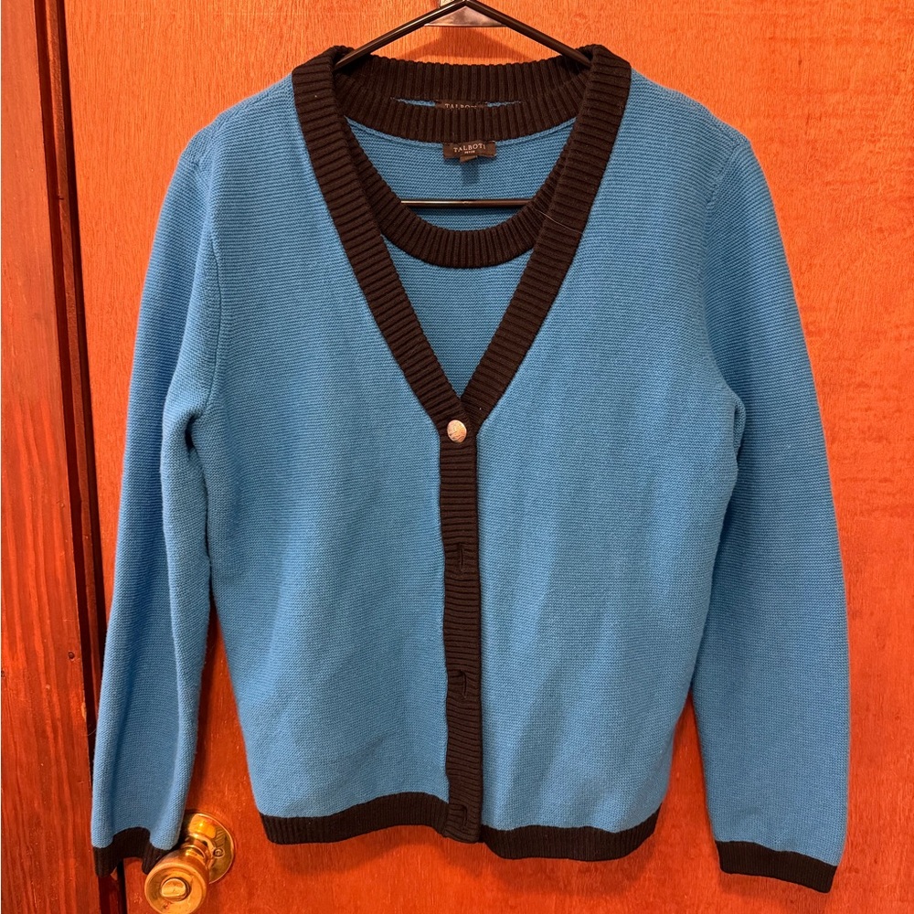 Talbots Blue Cardigan (+ under shirt). 2 piece set!
